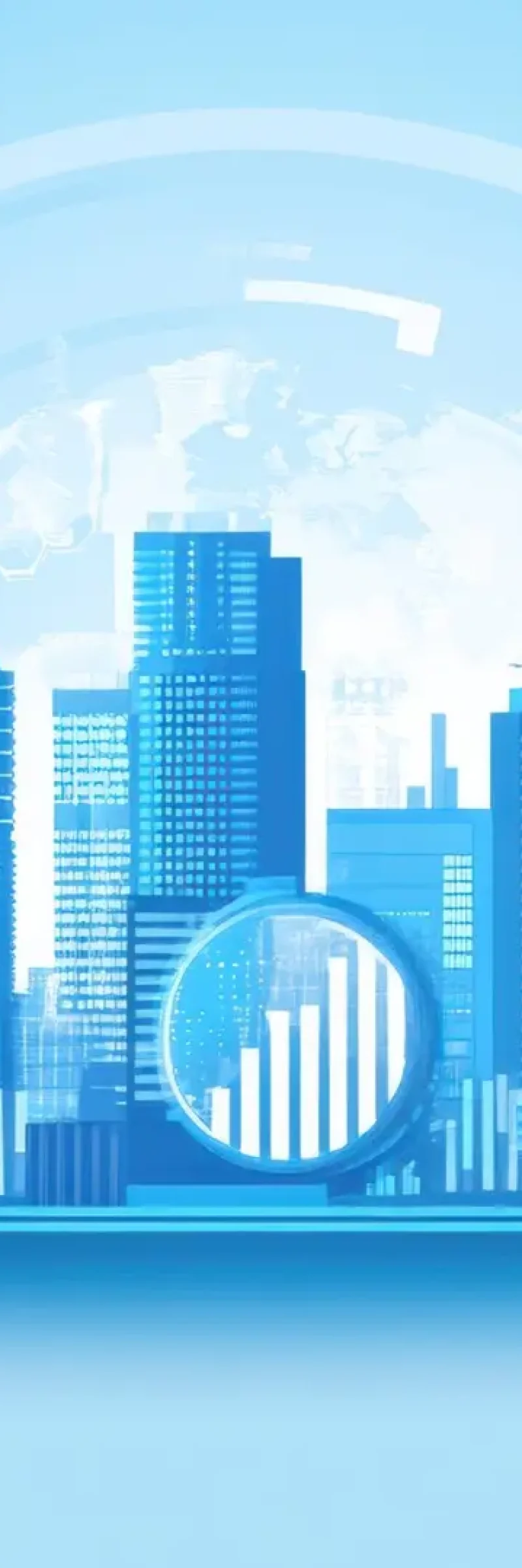 Blue Cityscape with Global Network and Growth Chart